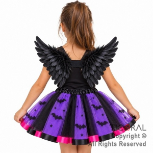 SET ALAS CON PLUMAS Y POLLERA VIOLETA CON MURCIELAGOS (9594A)
